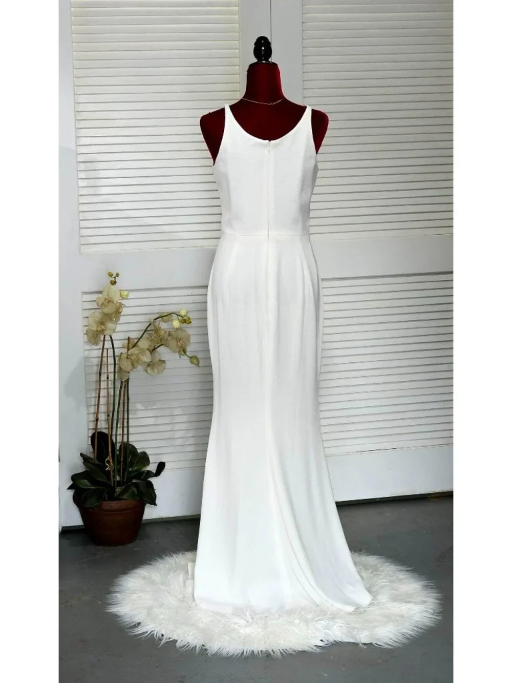 Dress the Population Women's Off White Iris Iris Slit Crepe Gown Dress Sz M 153 - Picture 6 of 13